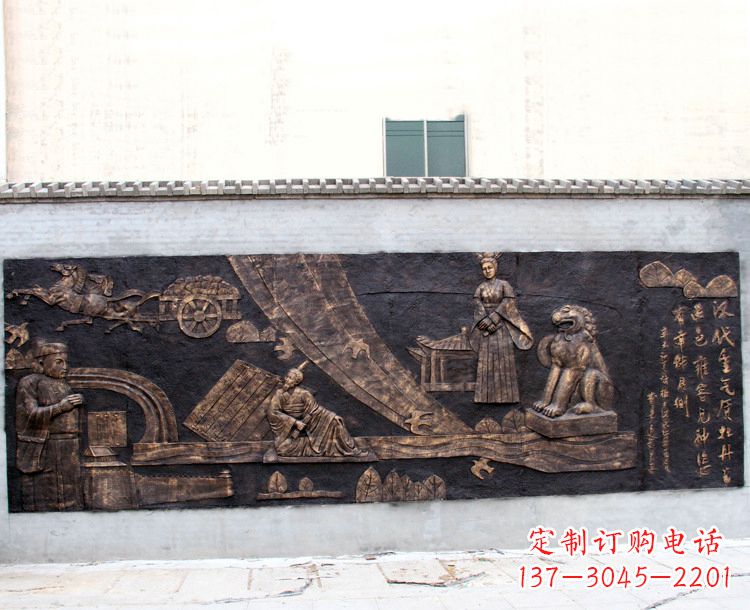 青海“汉代重气质，牡丹留正色”中国传统文化浮雕壁画，玻璃钢仿铜园林墙壁装饰壁画