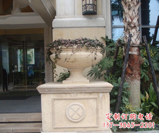 青海别墅景观大理石花盆石雕 (6)