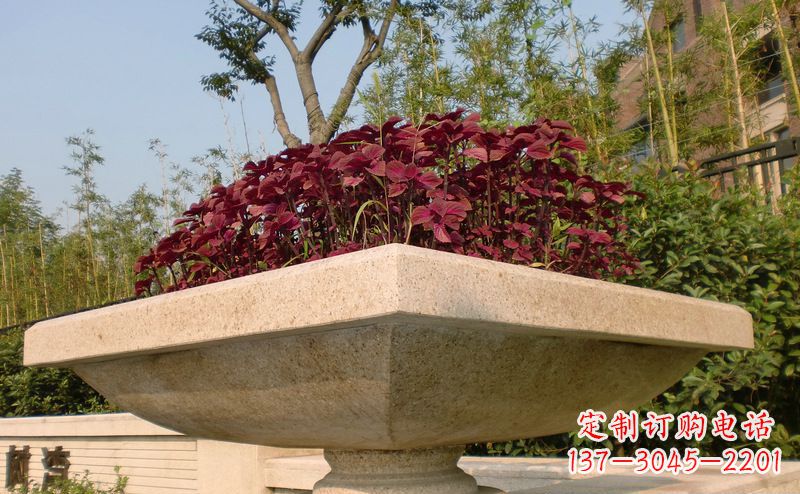 青海别墅景观大理石花盆石雕_1