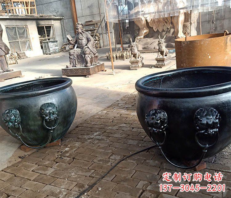 青海别墅招财水缸铜雕塑摆件 (3)