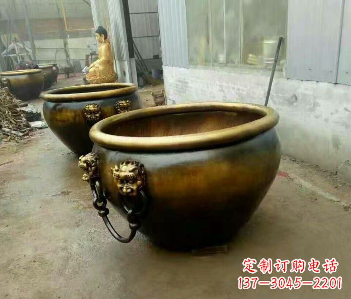 青海别墅招财水缸铜雕塑摆件 (4)