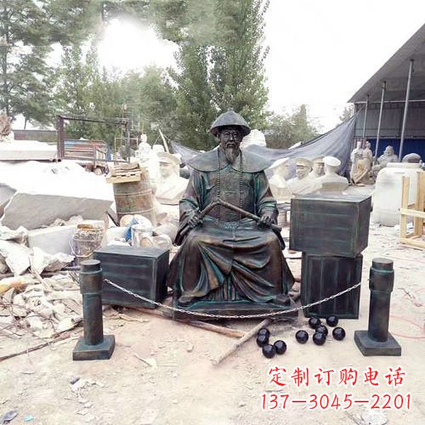 青海玻璃钢仿铜林则徐销烟雕塑