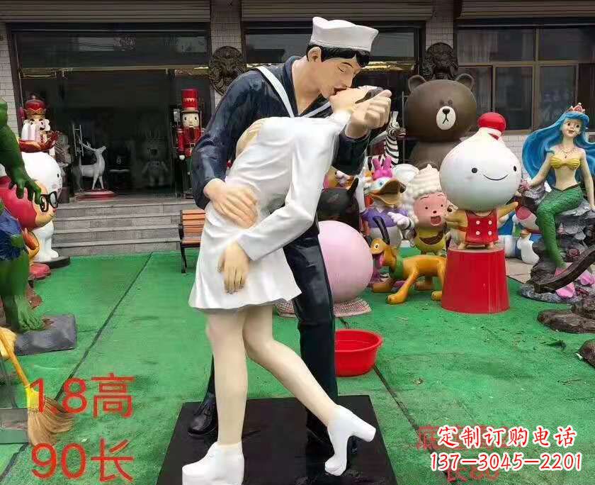 青海玻璃钢仿真亲吻情侣雕塑婚庆景观雕塑