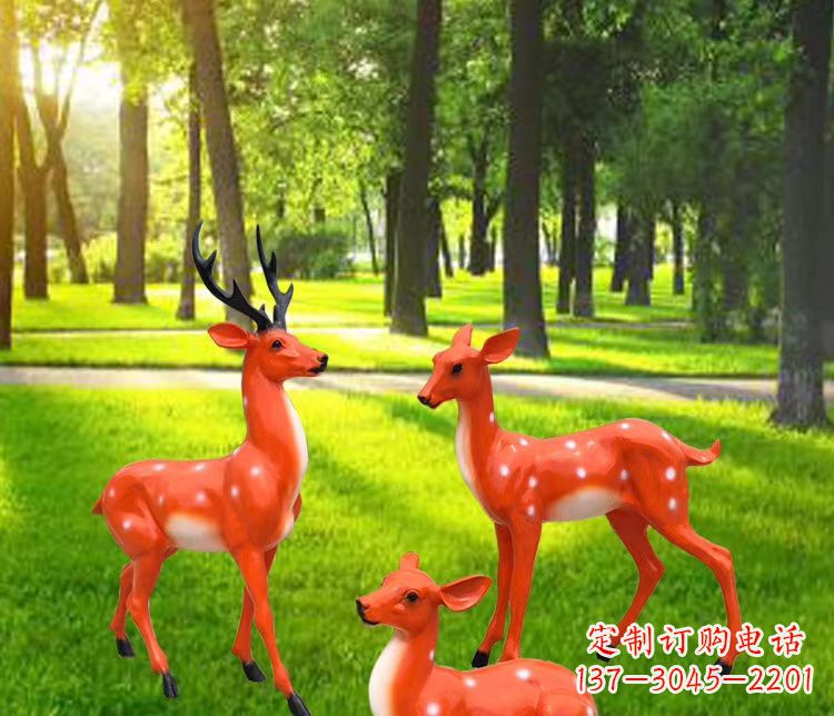 青海玻璃钢仿真小鹿雕塑 公园动物摆件