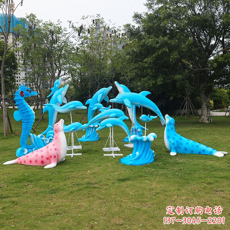 青海玻璃钢海豚彩绘雕塑