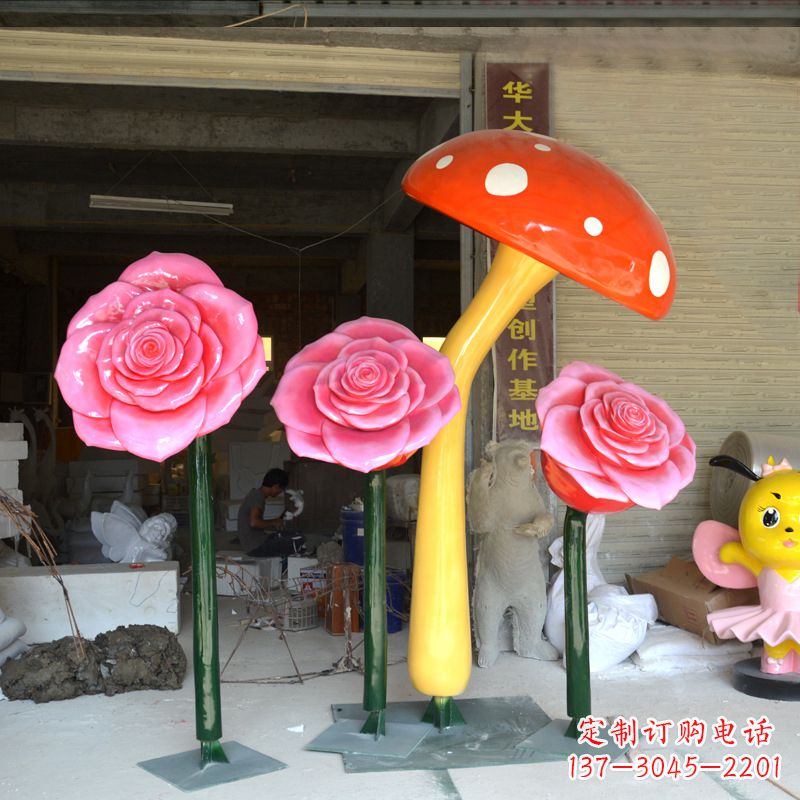 青海玫瑰之美玻璃钢玫瑰雕塑