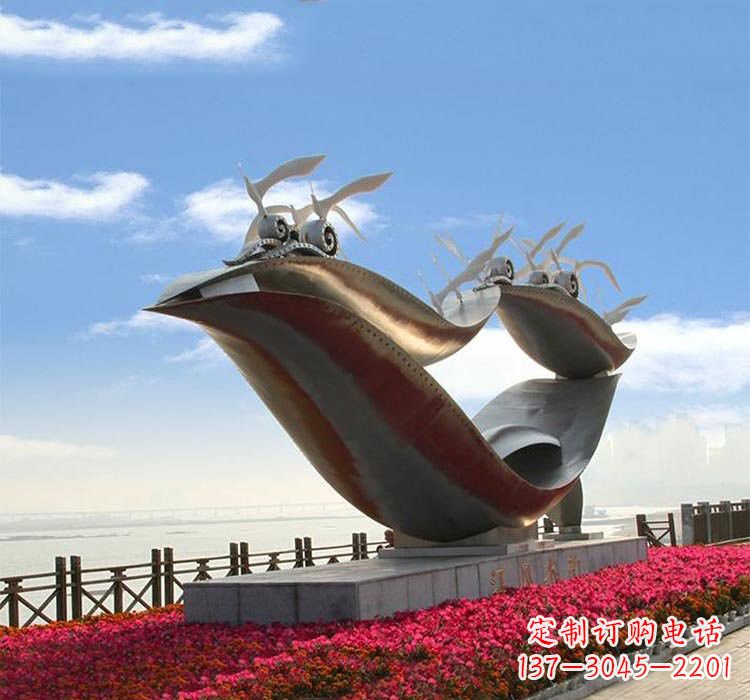 青海不锈钢城市抽象船和海鸥雕塑