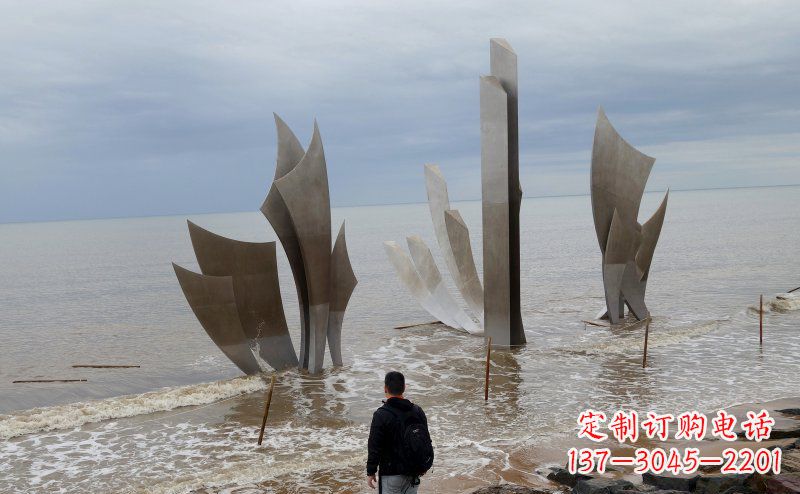青海不锈钢抽象船帆海边景观雕塑