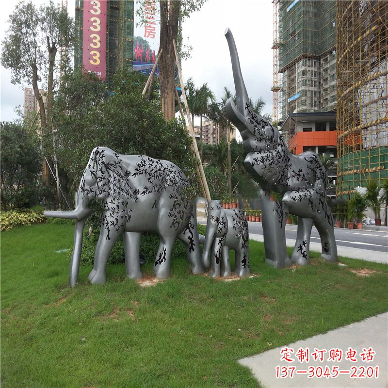 青海不锈钢抽象大象雕塑-小区园林草坪雕塑景观雕塑