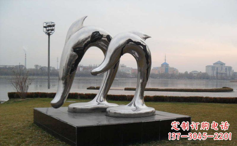 青海不锈钢抽象海豚动物雕塑