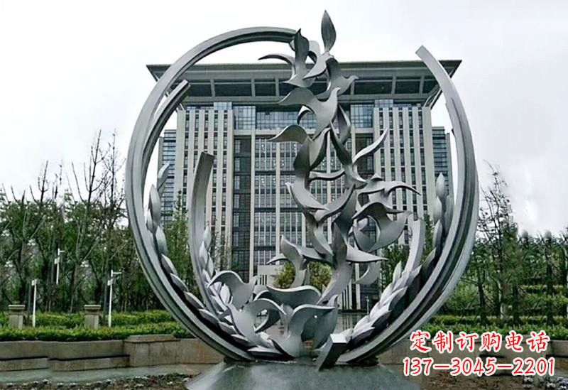 青海不锈钢抽象和平鸽橄榄枝雕塑