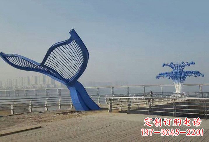 青海不锈钢抽象喷水鲸鱼雕塑