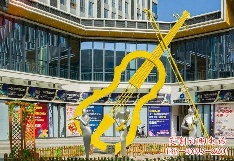 青海不锈钢抽象喷漆大提琴雕塑