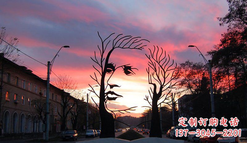 青海不锈钢抽象人头街边景观雕塑