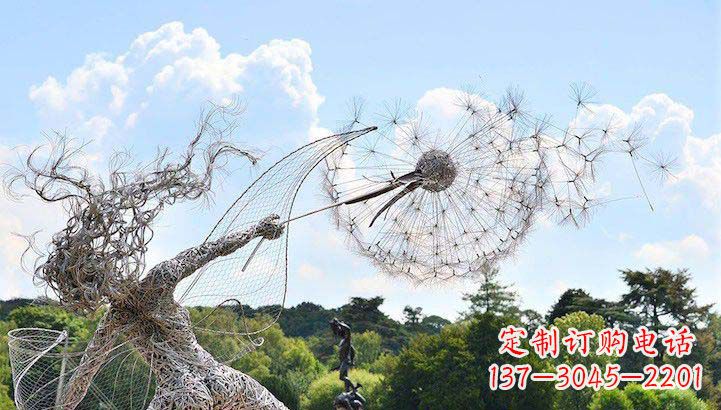 青海不锈钢抽象人物和蒲公英雕塑