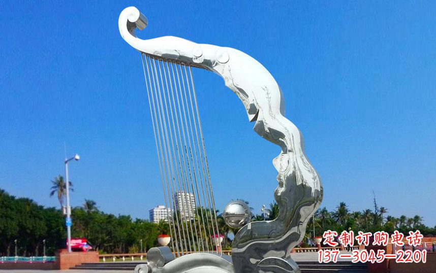 青海不锈钢抽象竖琴广场雕塑