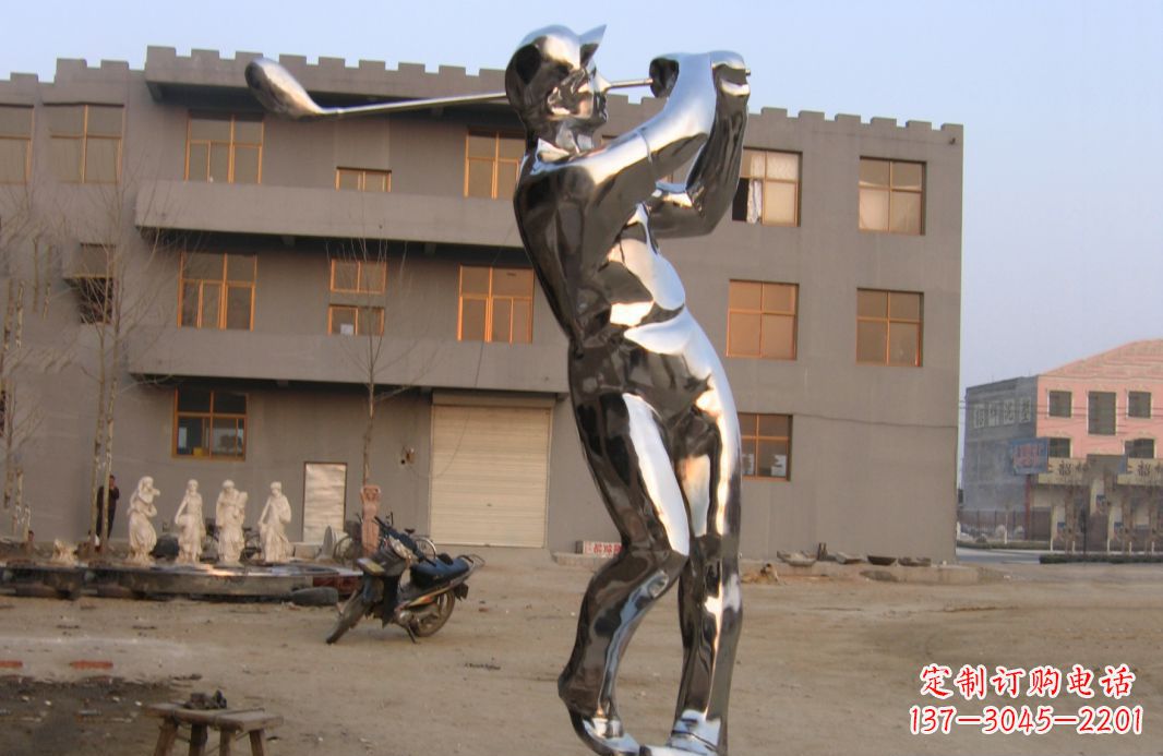 青海不锈钢打高尔夫球广场雕塑