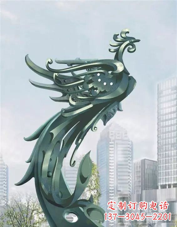青海不锈钢大型凤凰雕塑美丽而神秘