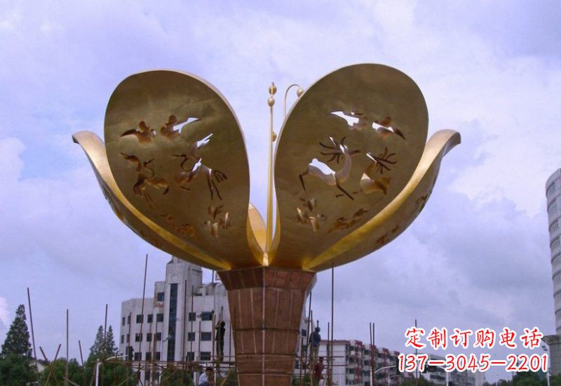 青海大型不锈钢紫荆花雕塑