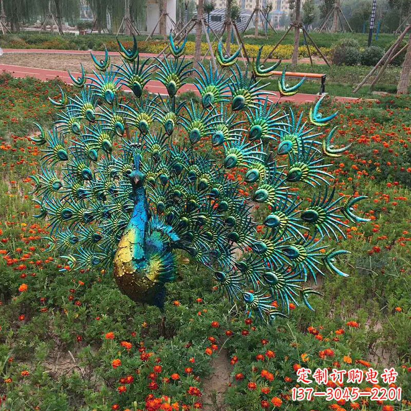 青海不锈钢仿真孔雀雕塑-公园草坪动物雕塑摆件