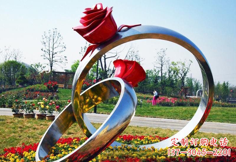 青海不锈钢公园玫瑰花戒指雕塑