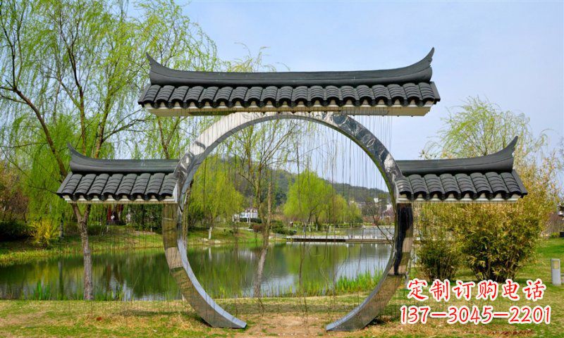 青海不锈钢公园月亮门雕塑传承中华文化