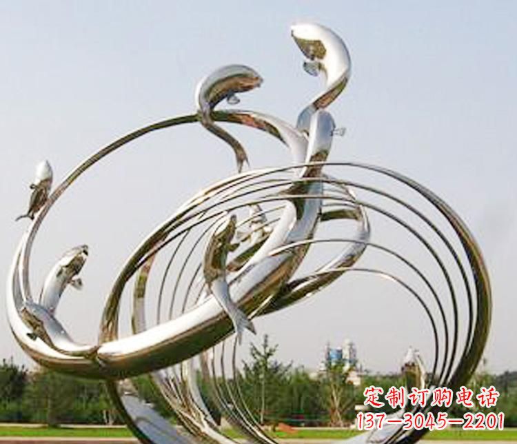 青海不锈钢海豚雕塑12