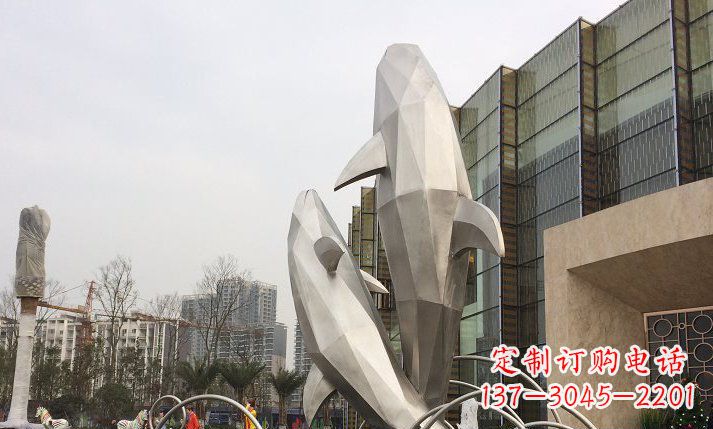 青海不锈钢海豚喷泉雕塑 (2)