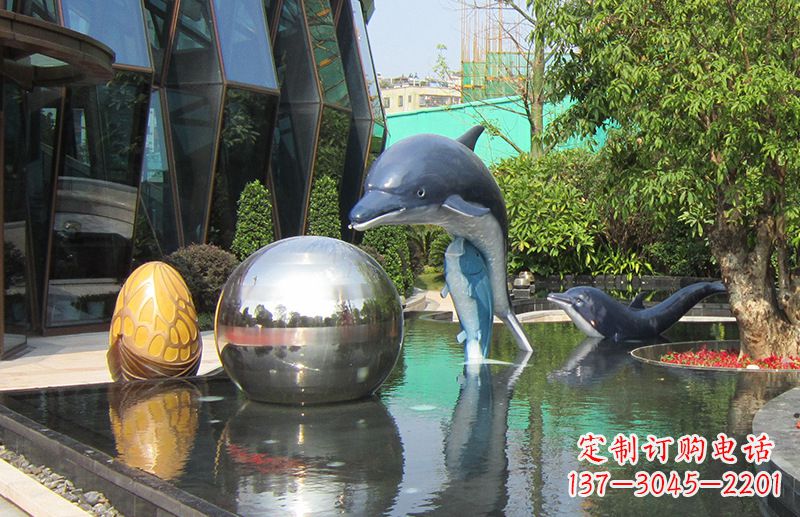青海不锈钢海豚景观雕塑创造精美绝伦的企业公园
