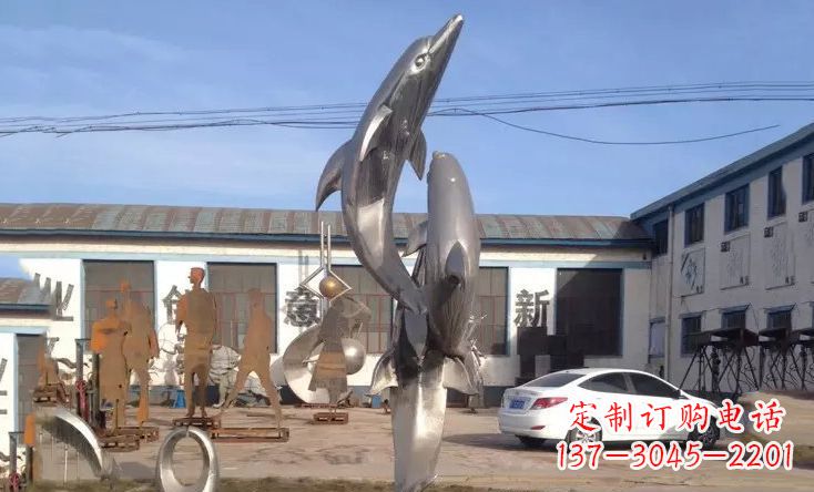 青海不锈钢海豚嬉戏雕塑 (2)