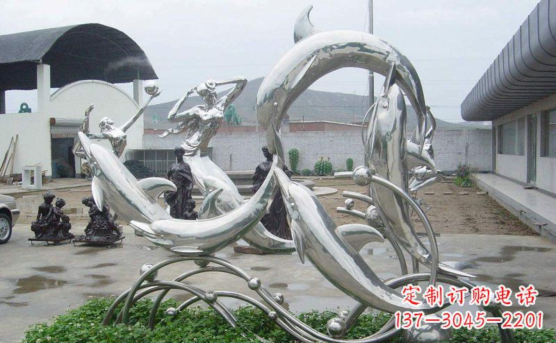 青海不锈钢海豚嬉戏动物雕塑