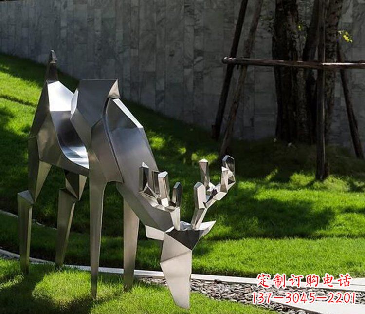 青海不锈钢几何鹿公园抽象动物雕塑