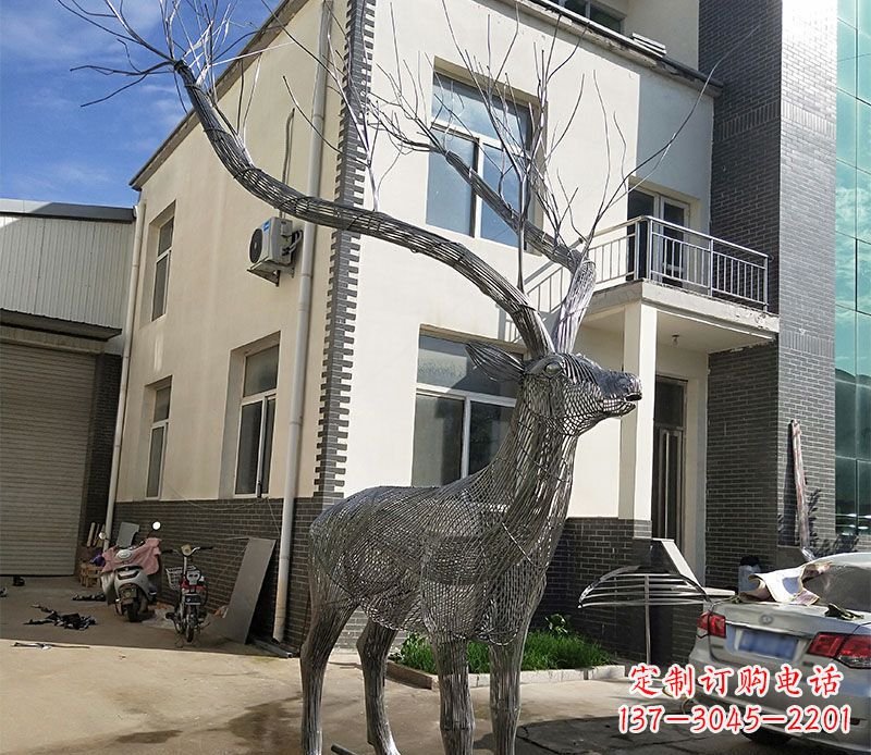 青海不锈钢景观梅花鹿雕塑美丽的艺术精品