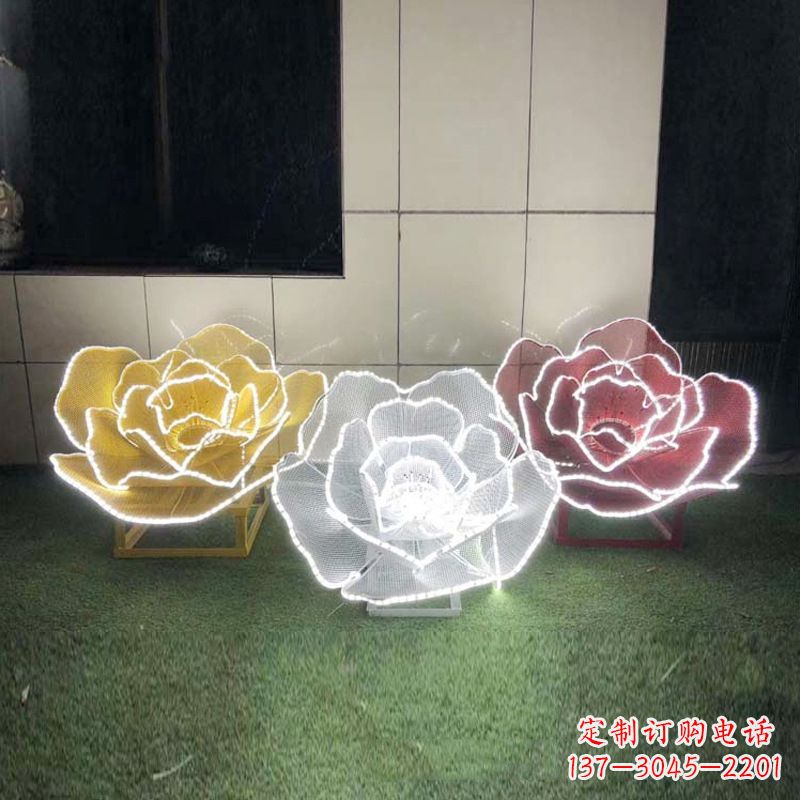 青海不锈钢镂空玫瑰花灯光雕塑