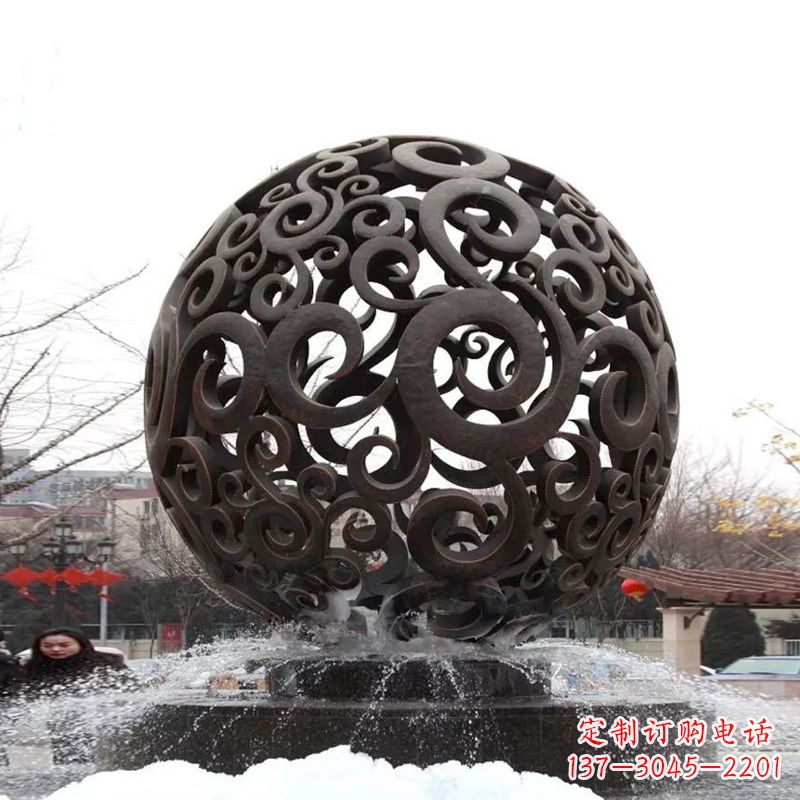 青海不锈钢镂空球水景喷泉雕塑