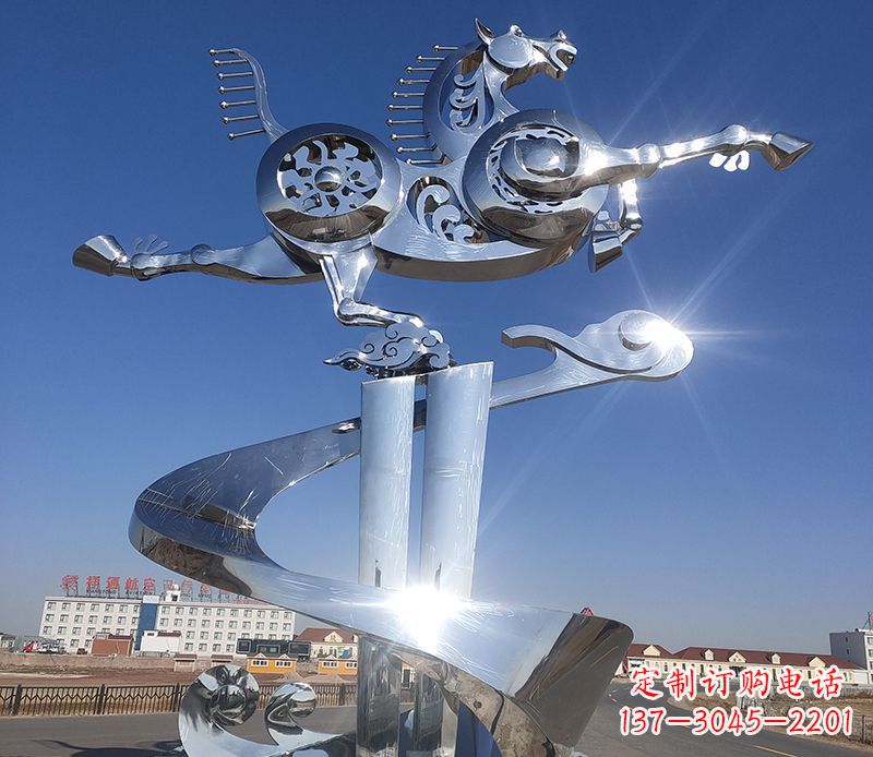 青海不锈钢马踏飞燕雕塑 (2)