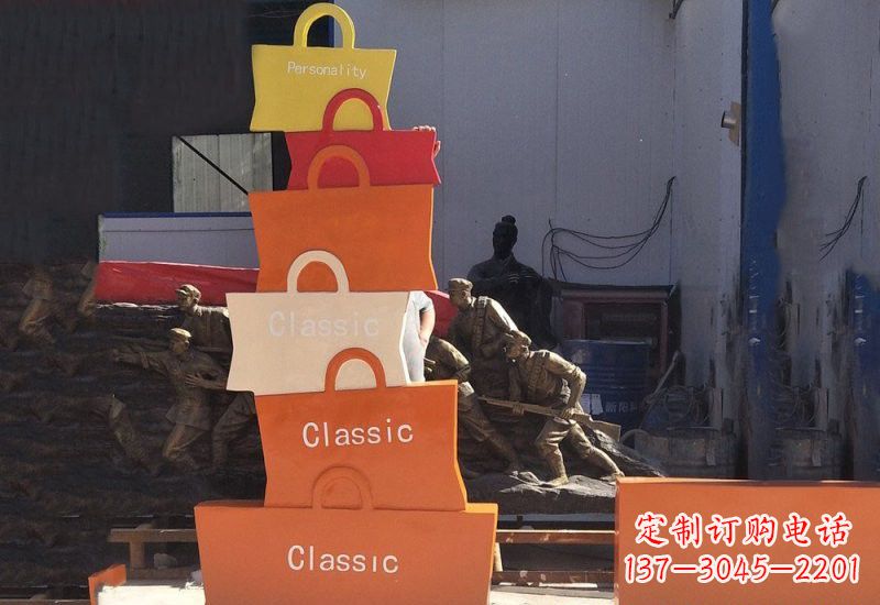 青海不锈钢商场抽象购物袋雕塑