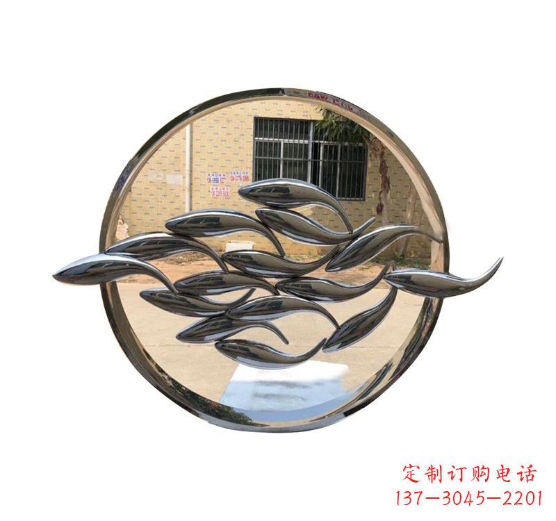 青海不锈钢小区抽象鱼和圆环雕塑