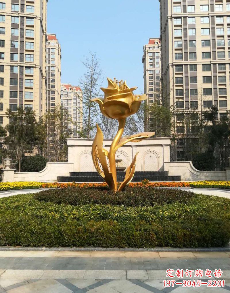 青海不锈钢小区玫瑰花雕塑