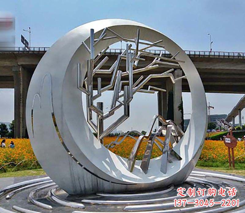 青海不锈钢异形圆环雕塑
