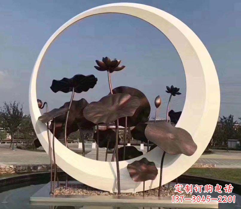 青海环绕荷香不锈钢圆环雕塑