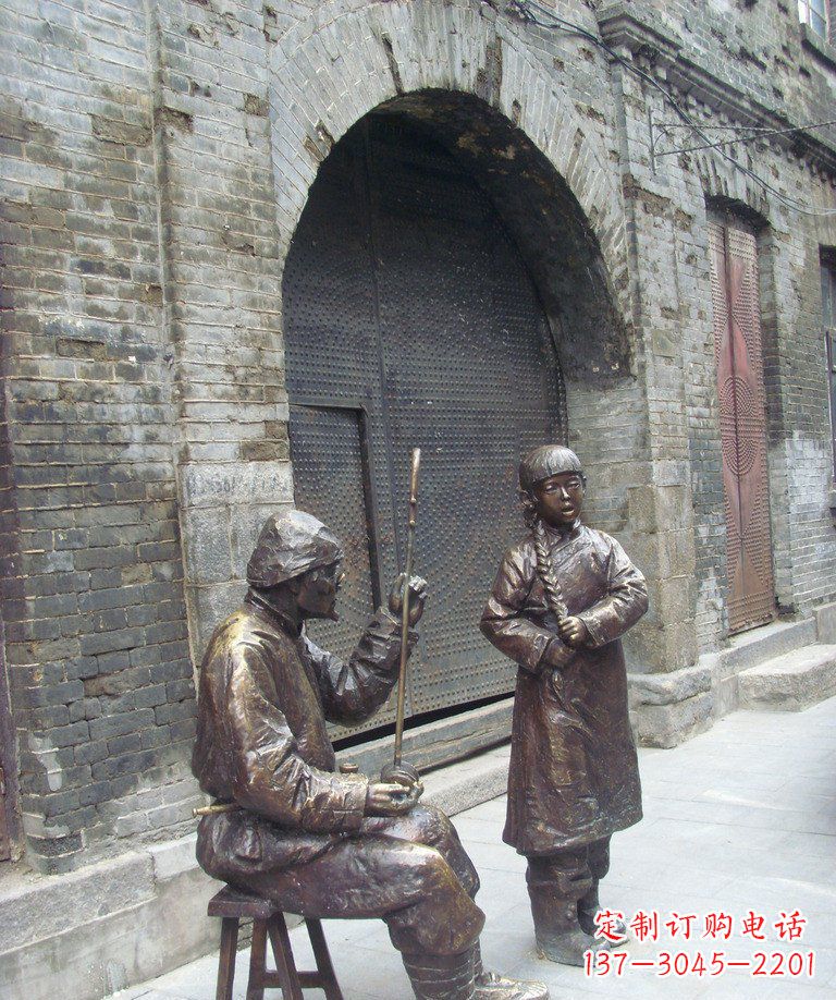 青海步行街拉二胡唱戏人物铜雕