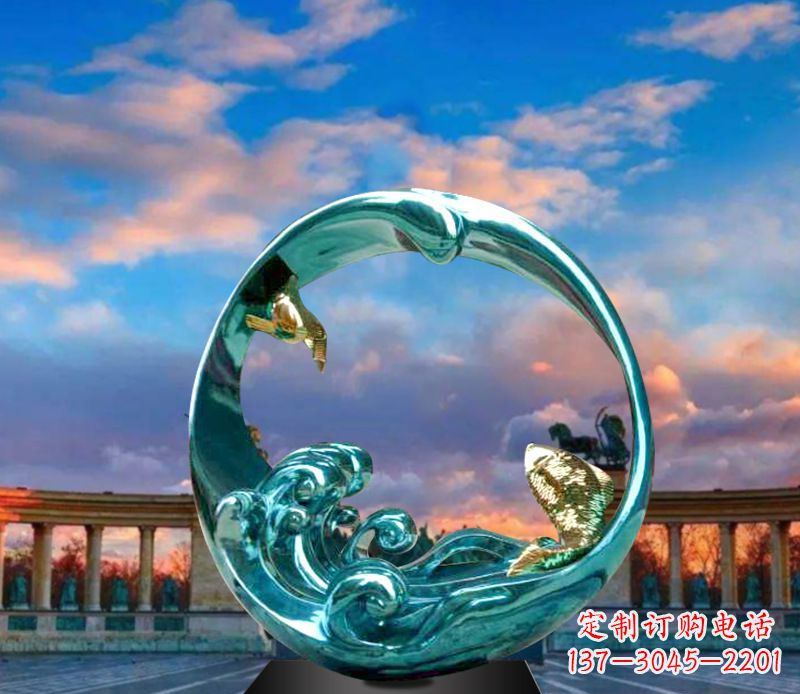 青海城市之环不锈钢彩银雕塑