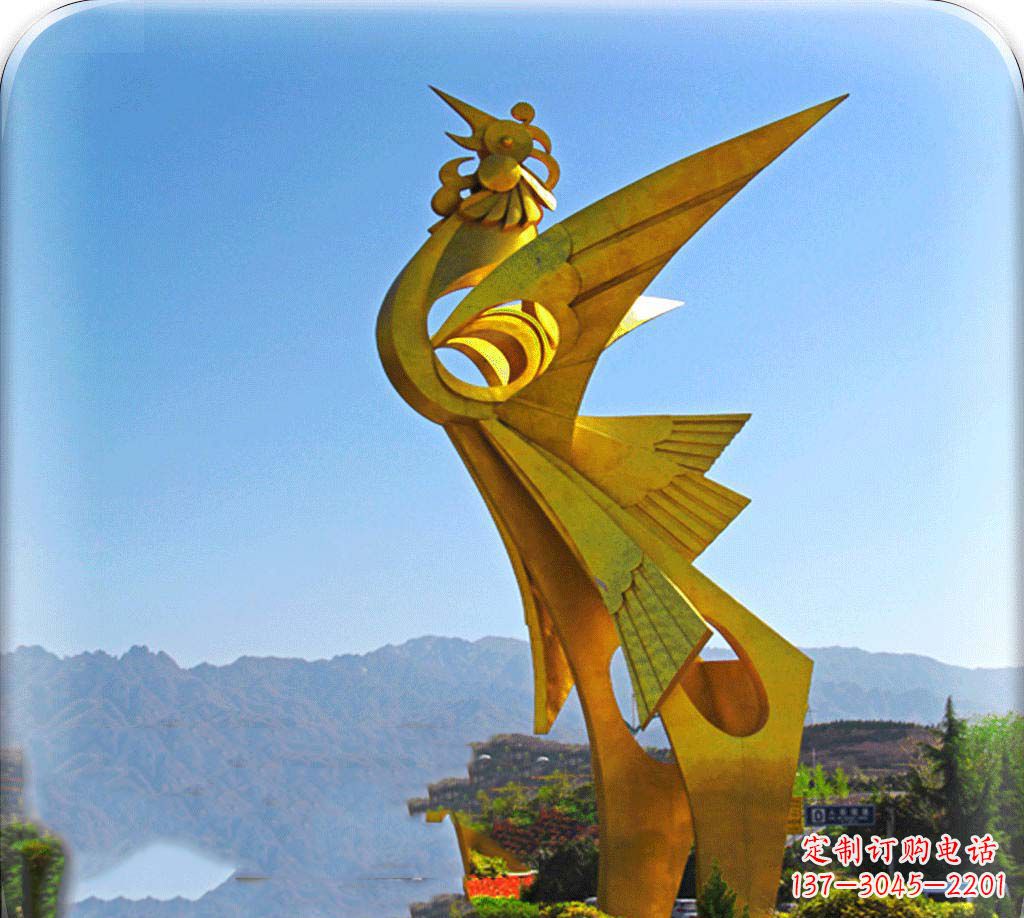 青海城市不锈钢展翅的凤凰景观雕塑