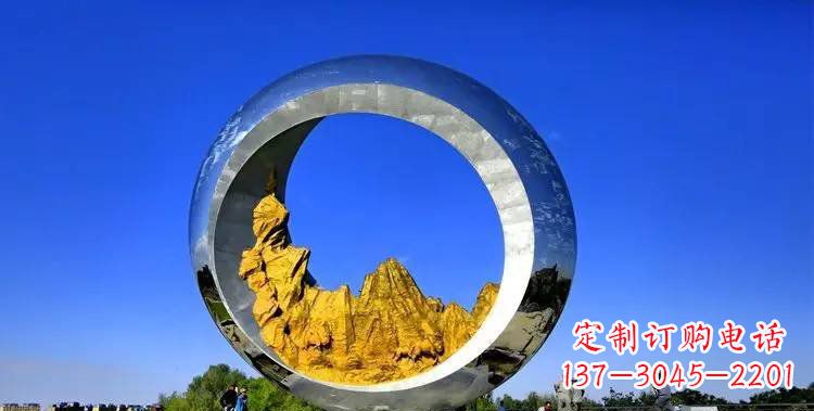 青海城市不锈钢月亮和山水风景雕塑