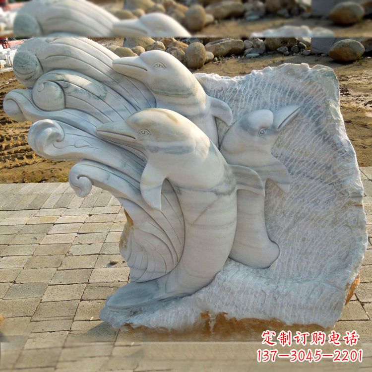 青海大理石浮刻海豚石雕