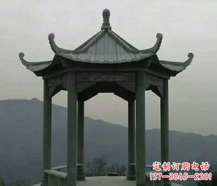 青海大理石凉亭景区六角石雕