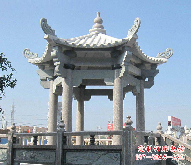 青海大理石六角凉亭石雕 (2)
