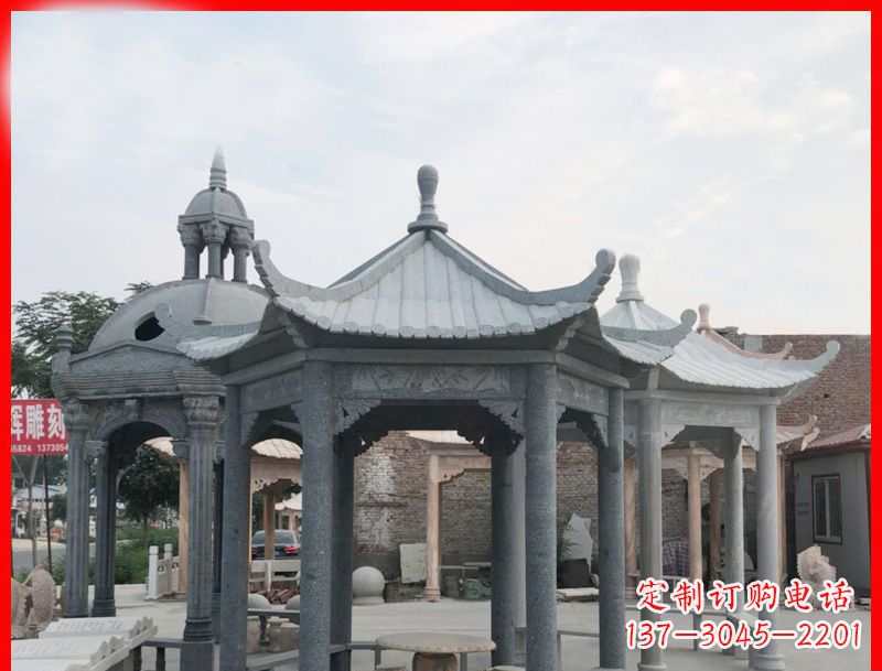 青海大理石六角凉亭公园石雕 (5)