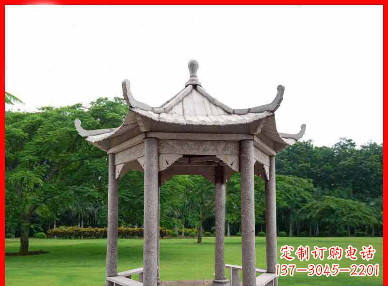 青海大理石六角凉亭园林景观石雕